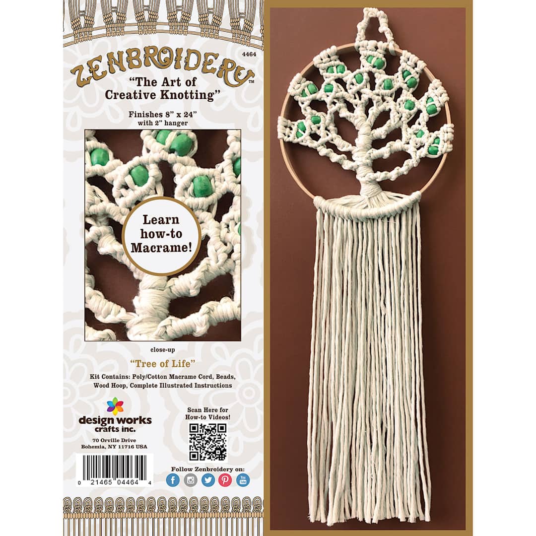 Open in modal - Design Works Zenbroidery Macramé Kits - Front of Tree of Life Hanger package
