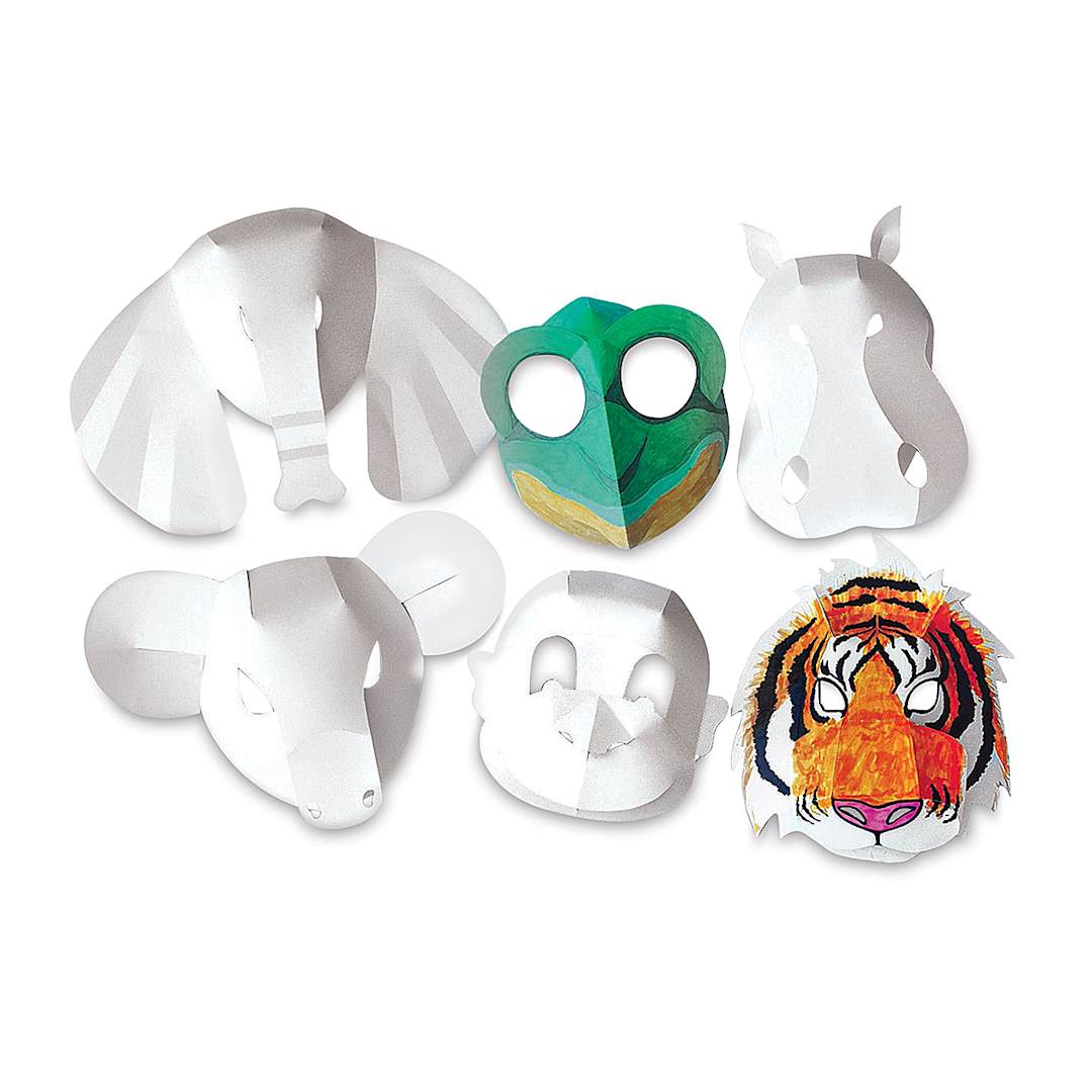 Open in modal - Wild Animal Fold-Up Mask Classpack - Included Animal Masks shown with two painted