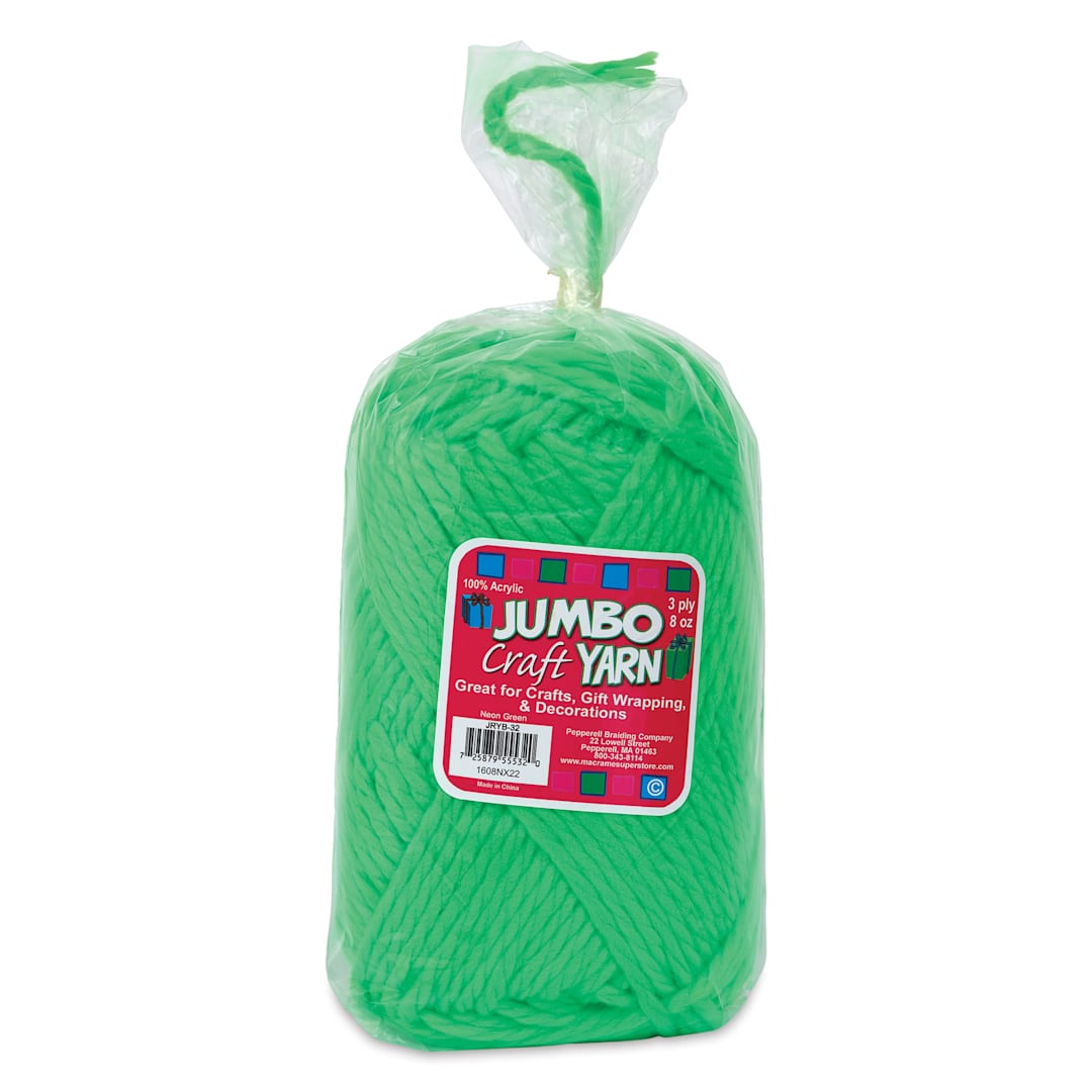 Open in modal - Pepperell Jumbo Roving 3-Ply Craft Yarn - 8 oz, 150 yds, Neon Green - front of packaging