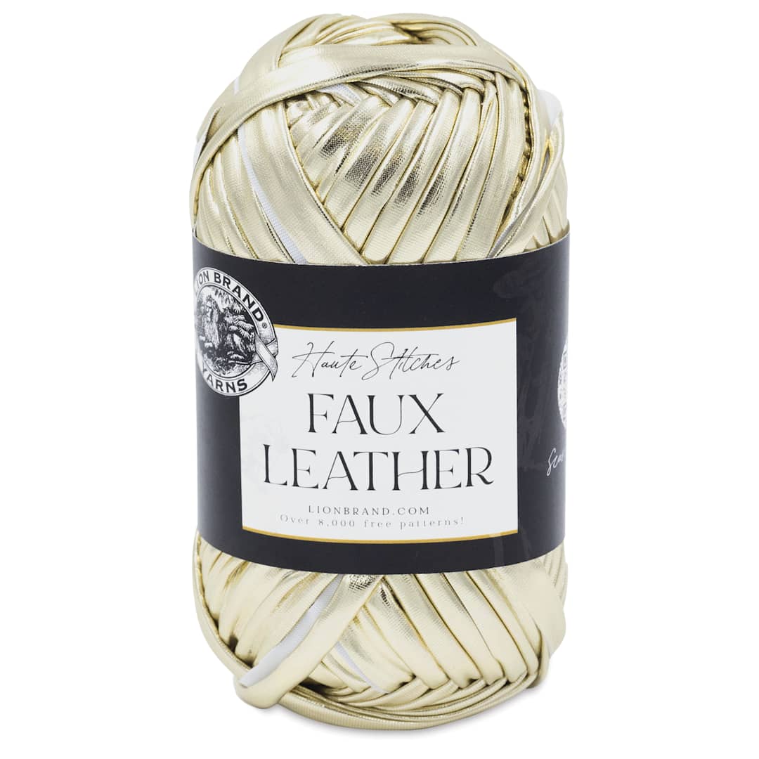 Open in modal - Lion Brand Yarn Haute Stitches Faux Leather Yarn - Gold, 39 yds