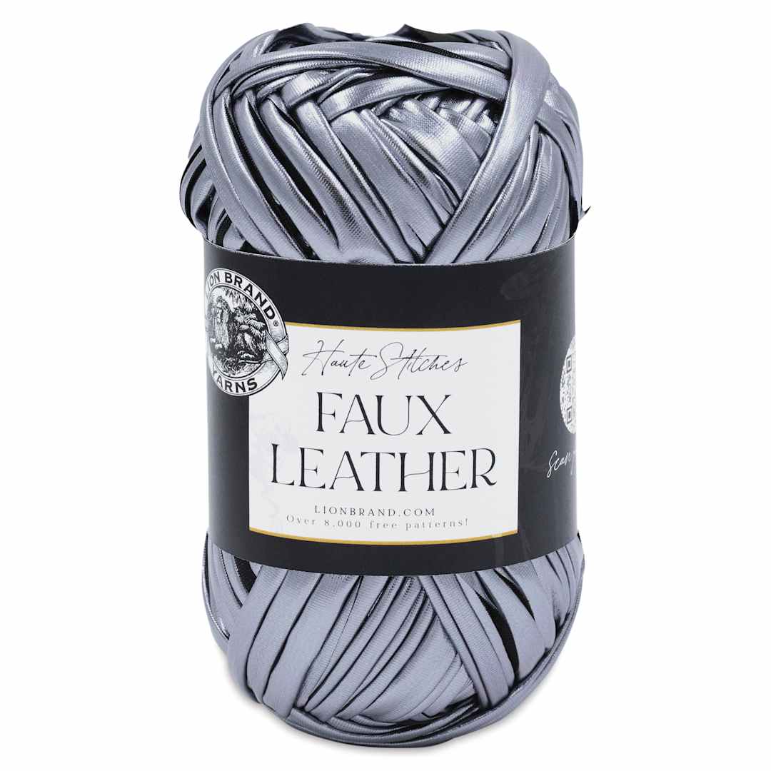 Open in modal - Lion Brand Yarn Haute Stitches Faux Leather Yarn - Silver Fox, 39 yds