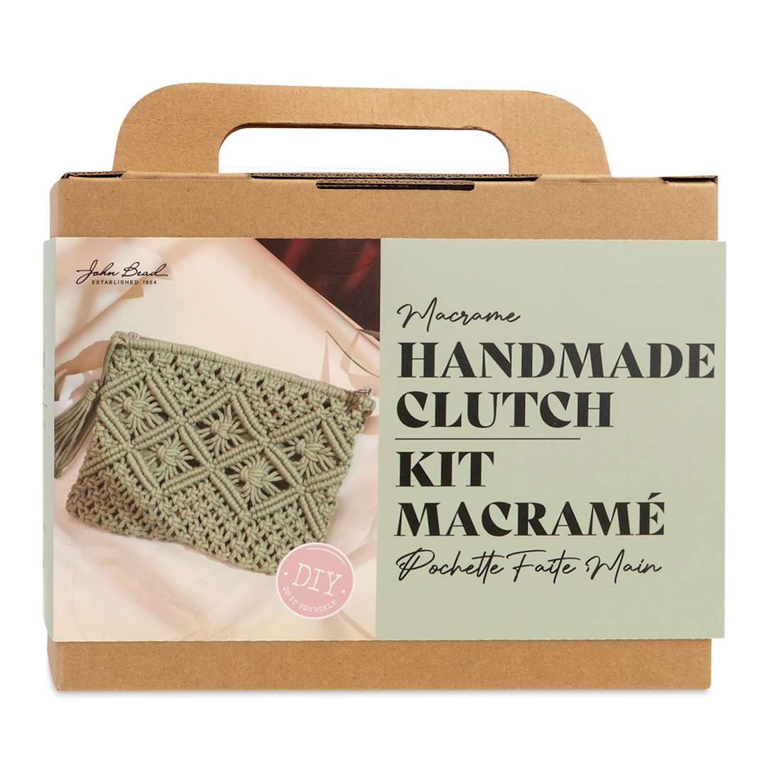 Open in modal - John Bead Macrame Handmade Clutch Kit front of packaging