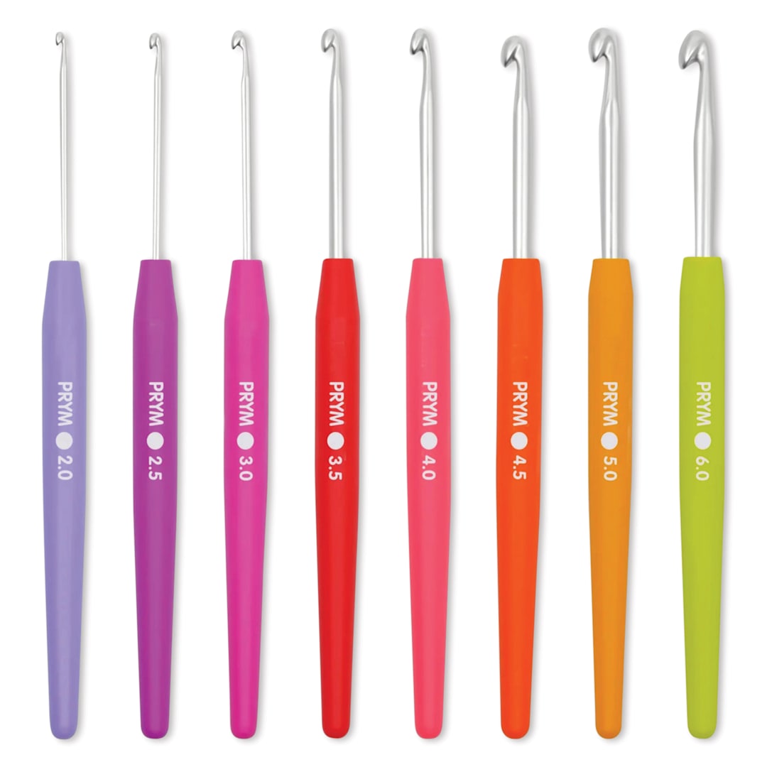 Open in modal - Prym Soft Grip Aluminum Crochet Hook Set - Set of 8, Sizes 2 - 6 mm