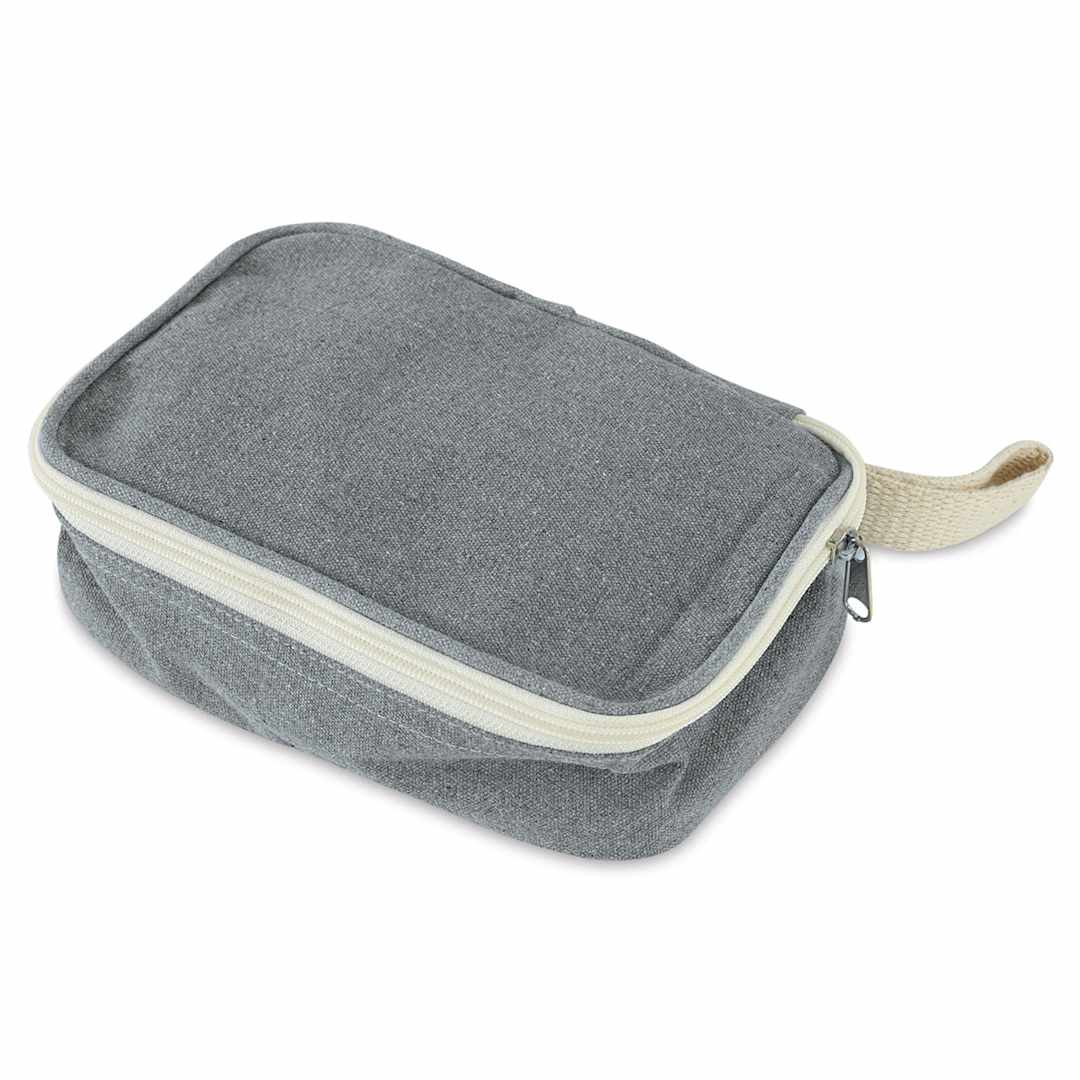 Open in modal - Harvest Import Recycled Canvas Zipper Pouches - Right angle view of closed Travel Case