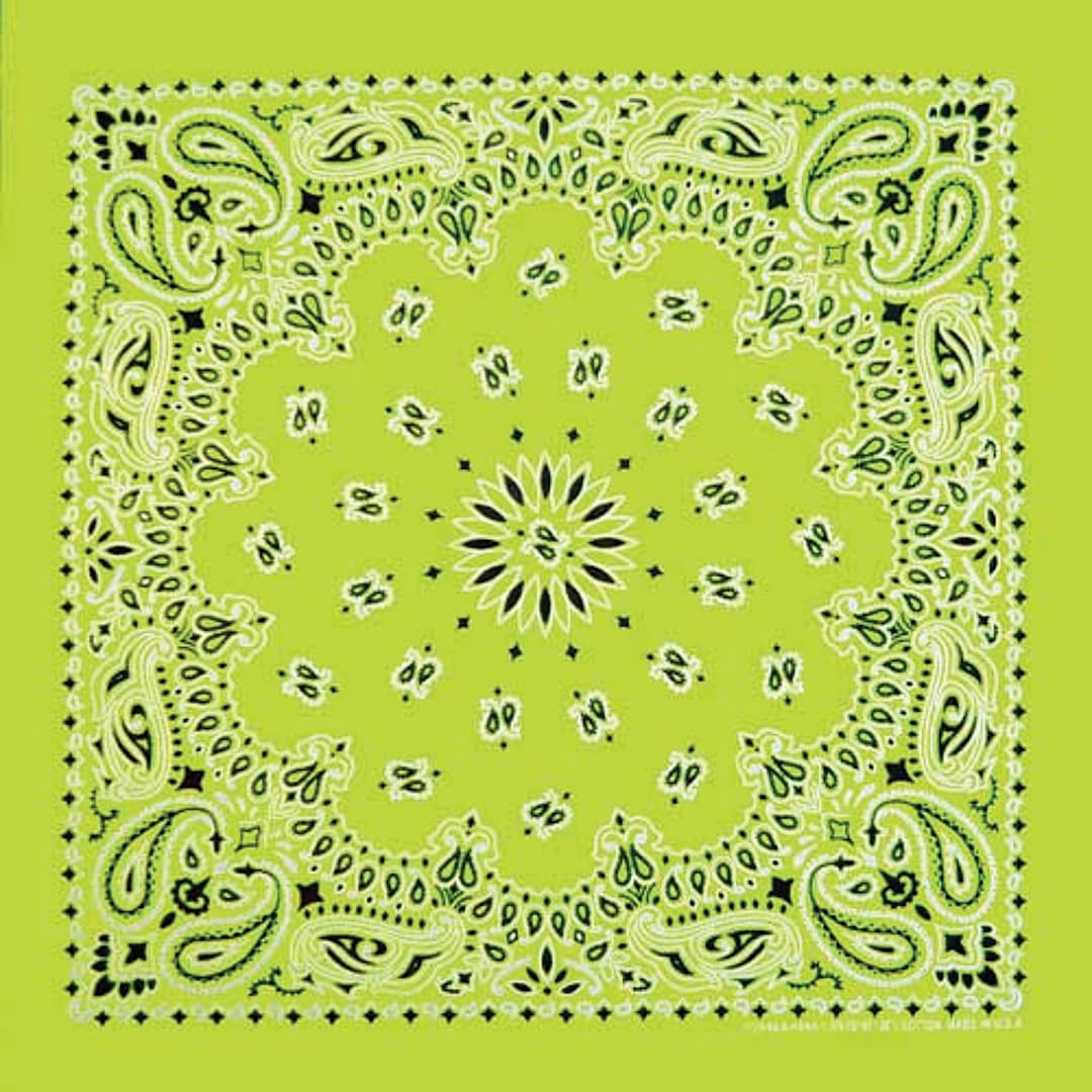 Open in modal - Hav-A-Hank Novelty Bandana - Neon Green Paisley, 22" W x 22" L