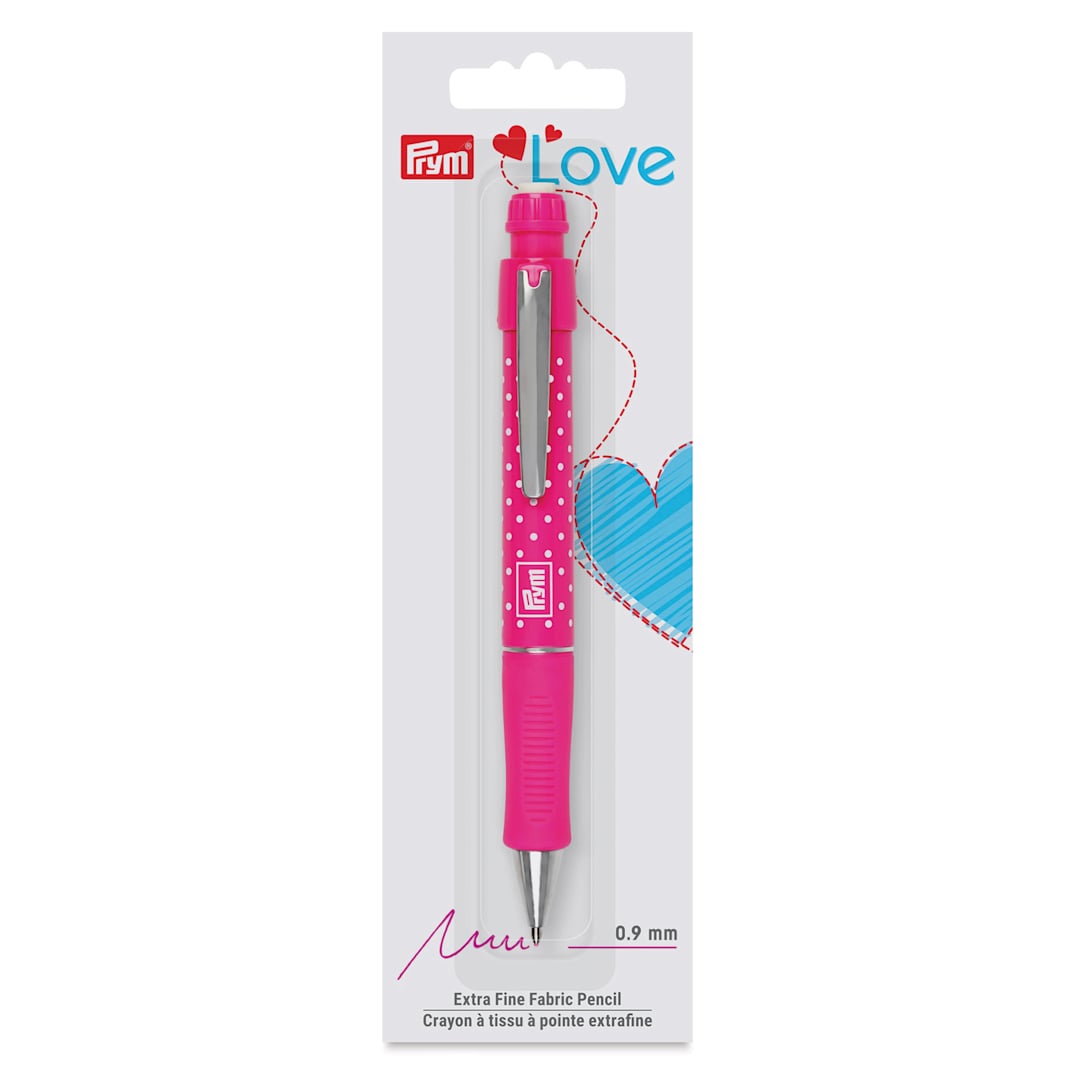 Open in modal - Prym Love Extra Fine Fabric Mechanical Pencil - Pink, 0.9 mm, inside of packaging.
