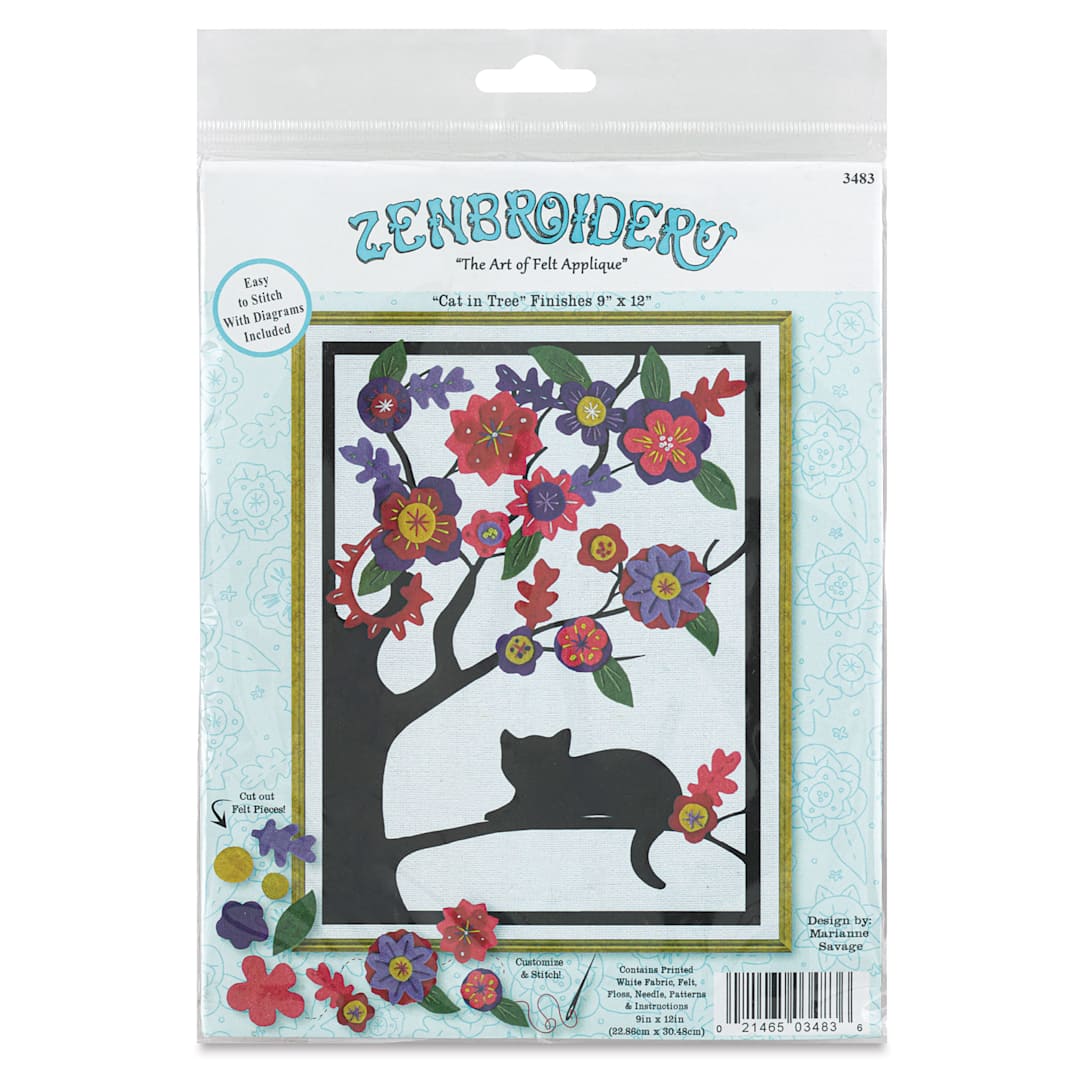 Open in modal - Design Works Zenbroidery Felt Applique Kits - Cat in Tree Silhouette (Front of packaging)