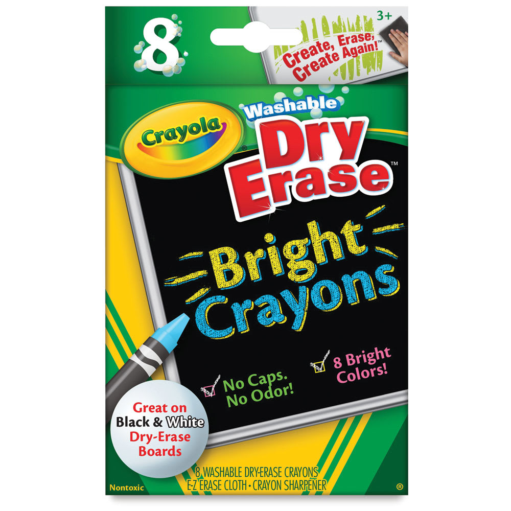 Open in modal - Crayola Washable Dry-Erase Crayons - Bright Colors, Set of 8, front of the packaging