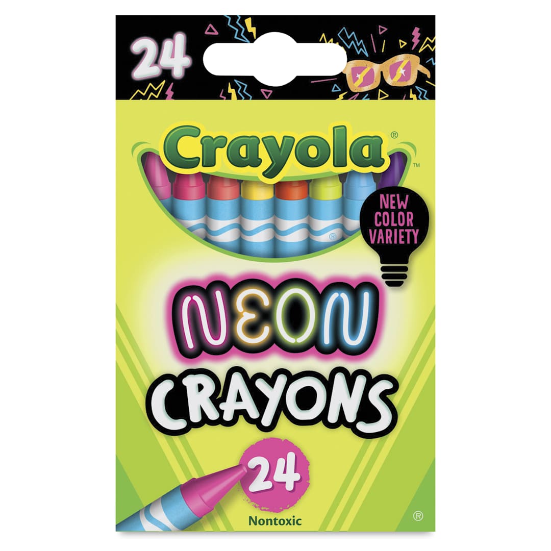 Open in modal - Crayola Neon Crayons - Glow Colors, Set of 24, front of the packaging