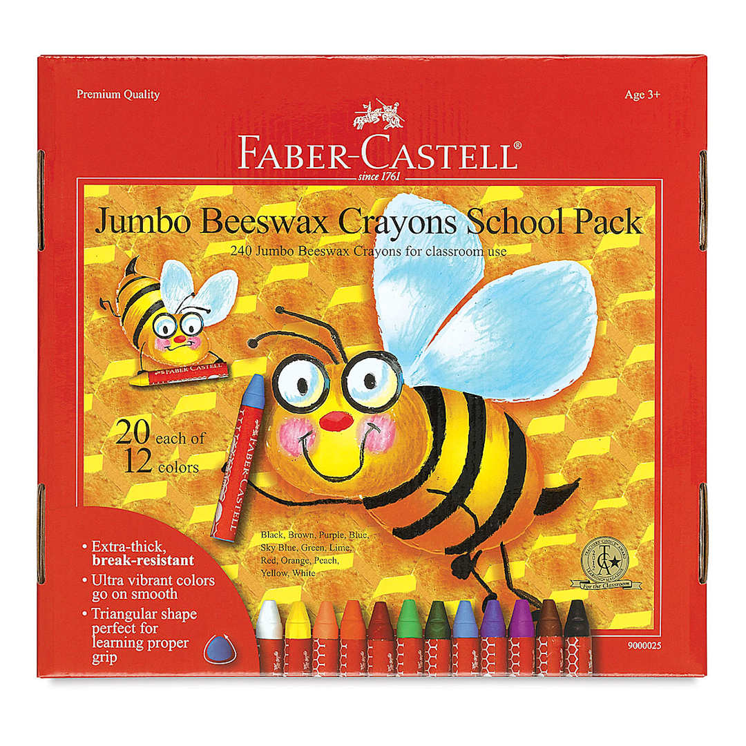 Open in modal - Faber-Castell Jumbo Beeswax Crayon Sets - Front of package of Class pack of 240

