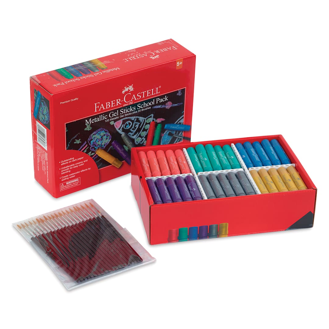 Open in modal - Faber-Castell Gel Sticks -  Set of 140, showing Metallic gel sticks and brushes