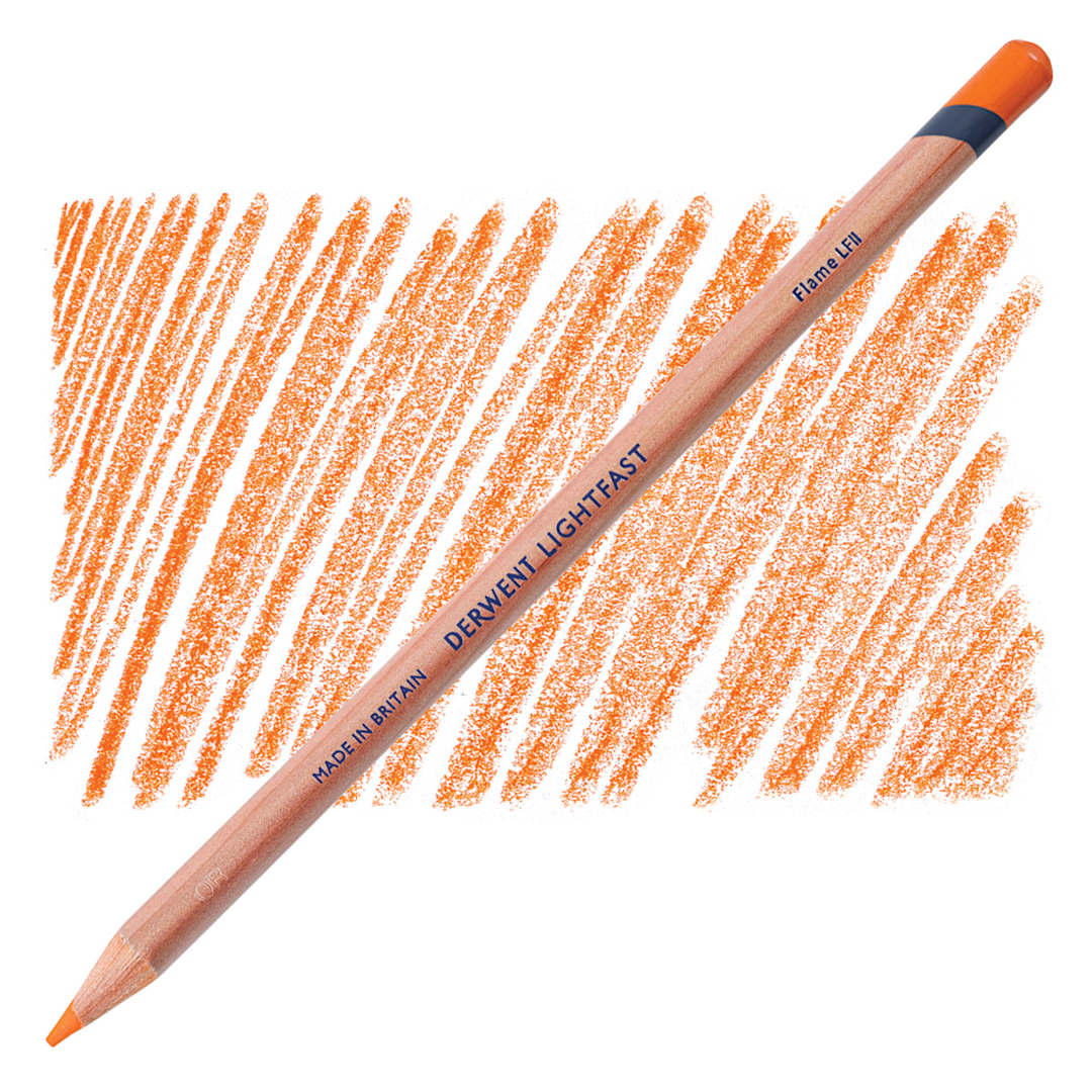 Open in modal - Derwent Lightfast Colored Pencil - Flame pencil and swatch