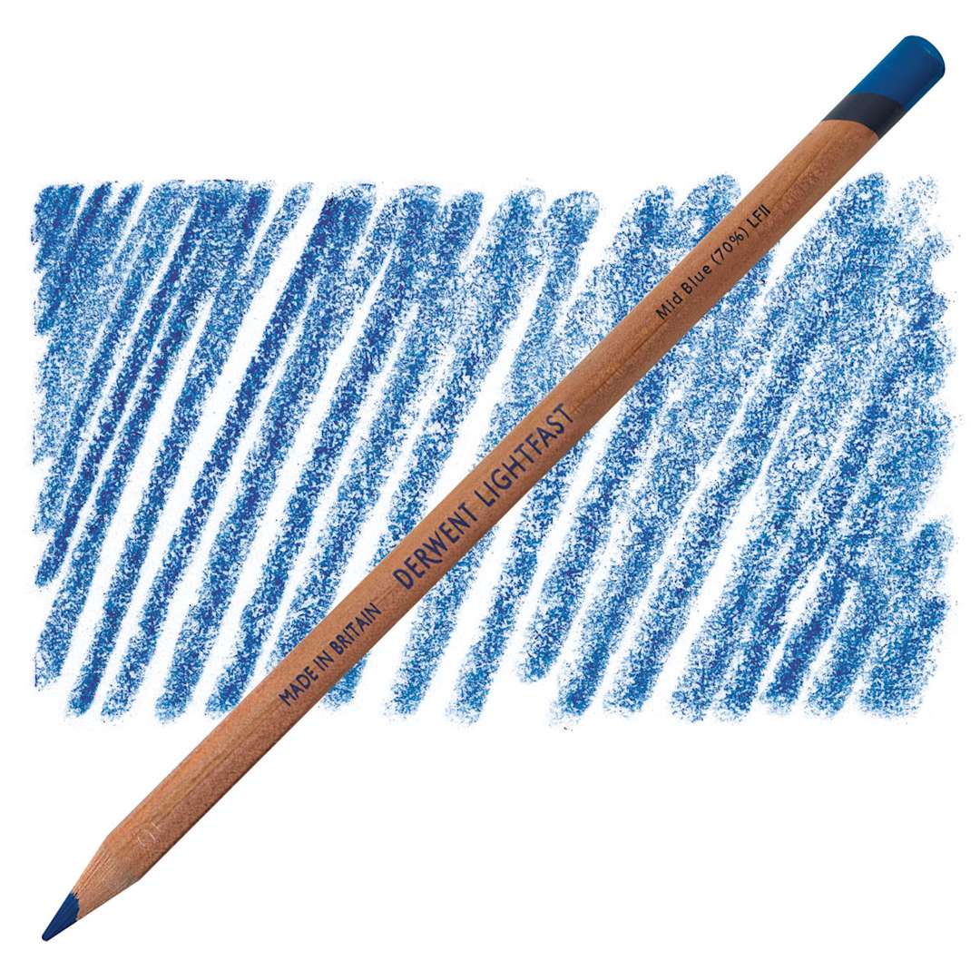 Open in modal - Derwent Lightfast Colored Pencil - Mid Blue 70% pencil and swatch