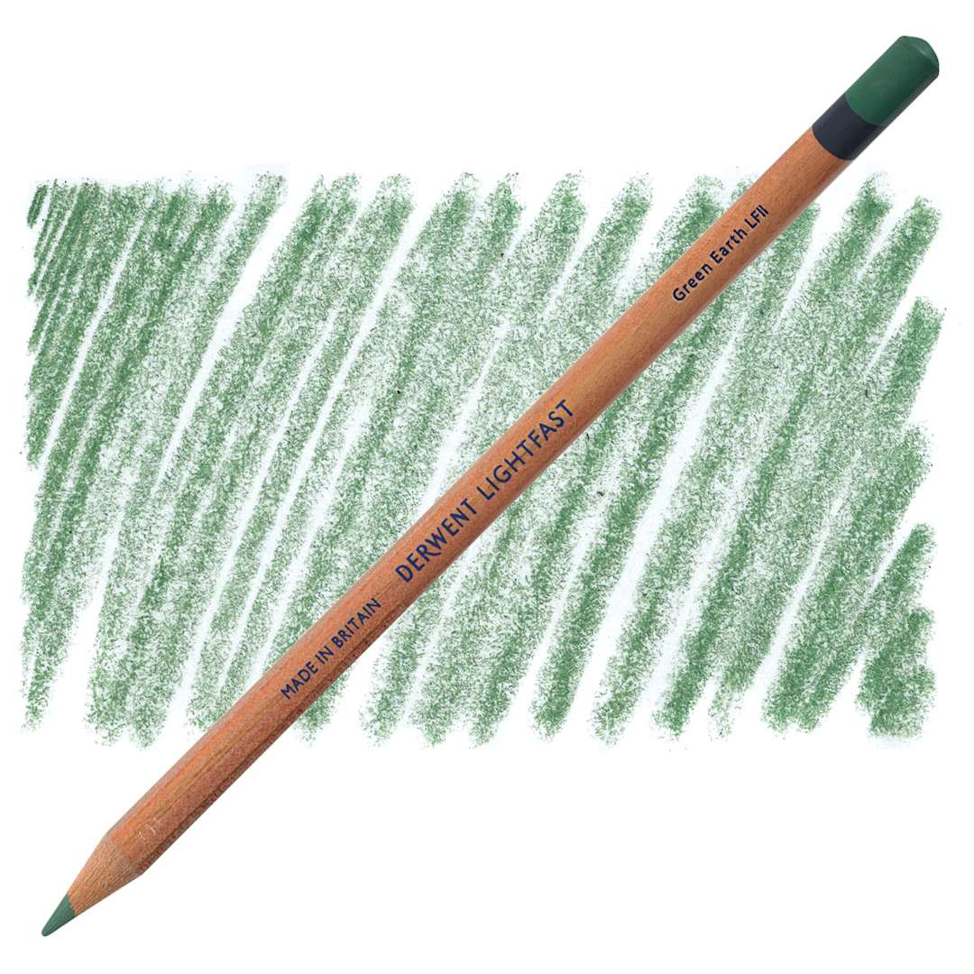 Open in modal - Derwent Lightfast Colored Pencil - Green Earth pencil and swatch