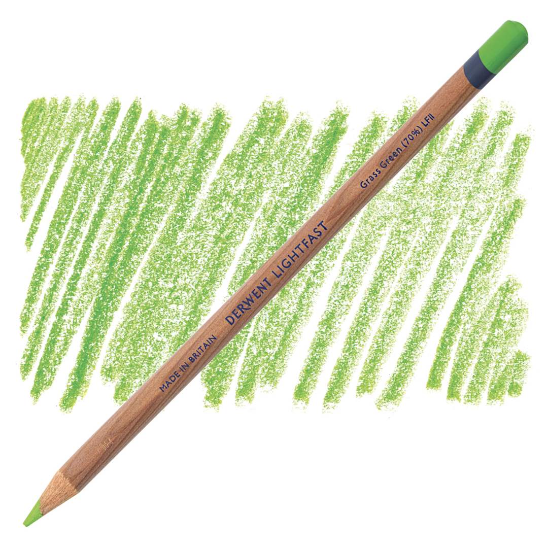 Open in modal - Derwent Lightfast Colored Pencil - Grass Green 70% pencil and swatch