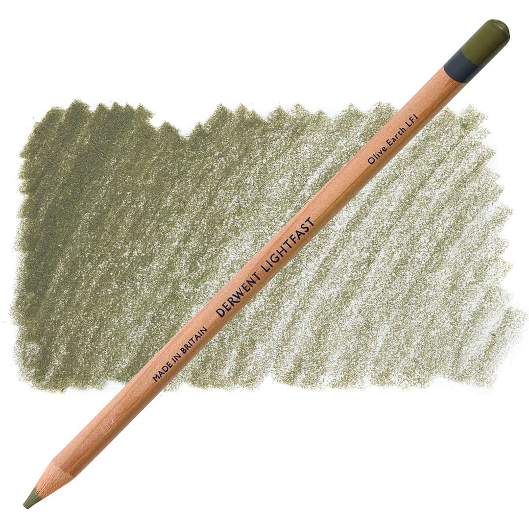 Open in modal - Derwent Lightfast Colored Pencil - Olive Earth pencil and swatch