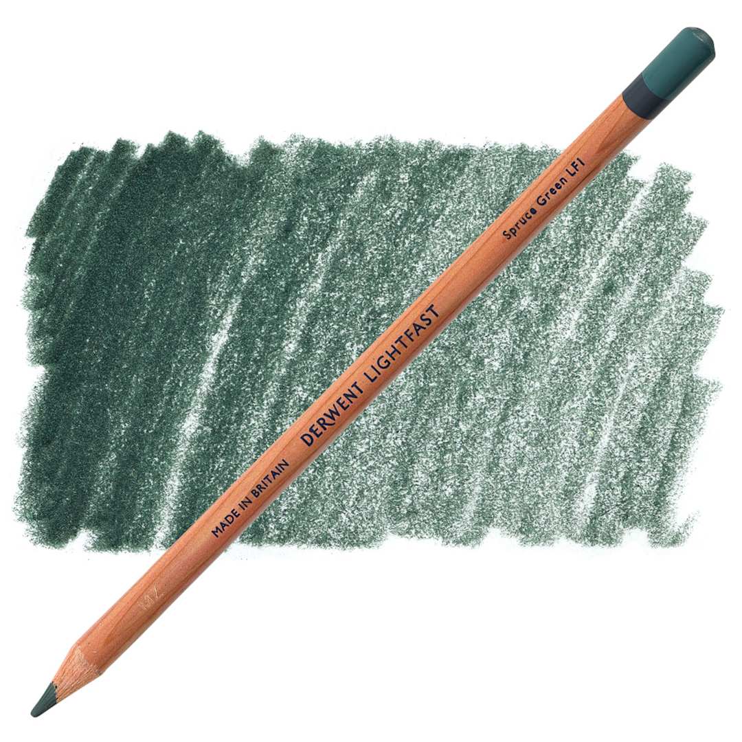 Open in modal - Derwent Lightfast Colored Pencil - Spruce Green pencil and swatch