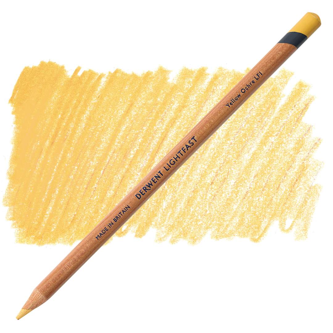 Open in modal - Derwent Lightfast Colored Pencil - Yellow Ochre pencil and swatch