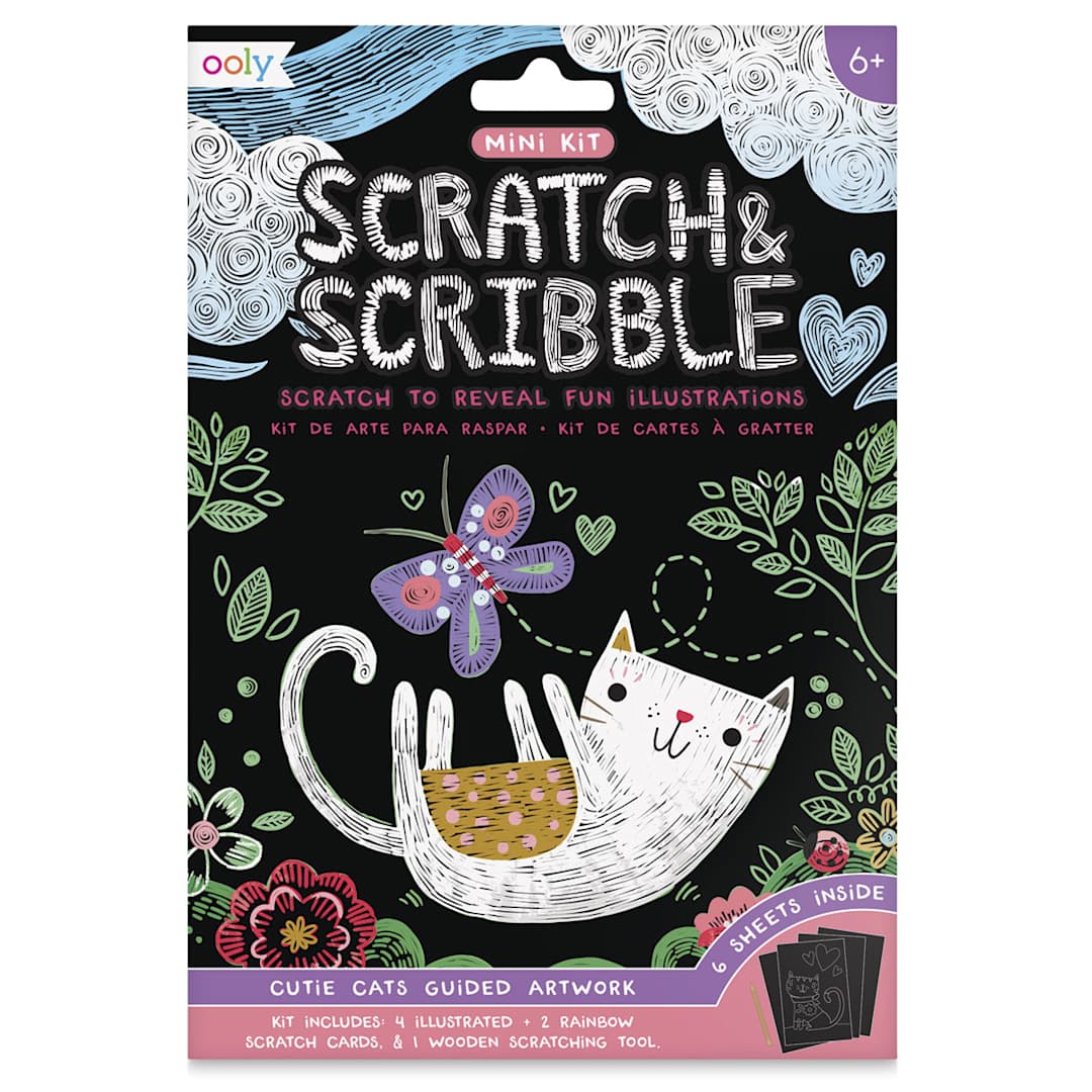 Open in modal - Scratch and Scribble Mini Scratch Art Kit - Front of package of Cutie Cats
