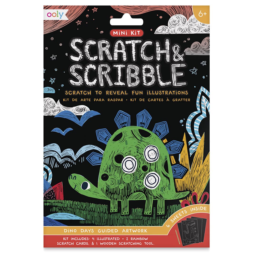 Open in modal - Ooly Scratch and Scribble Mini Scratch Art Kit - Front of package of Dinosaur Days
