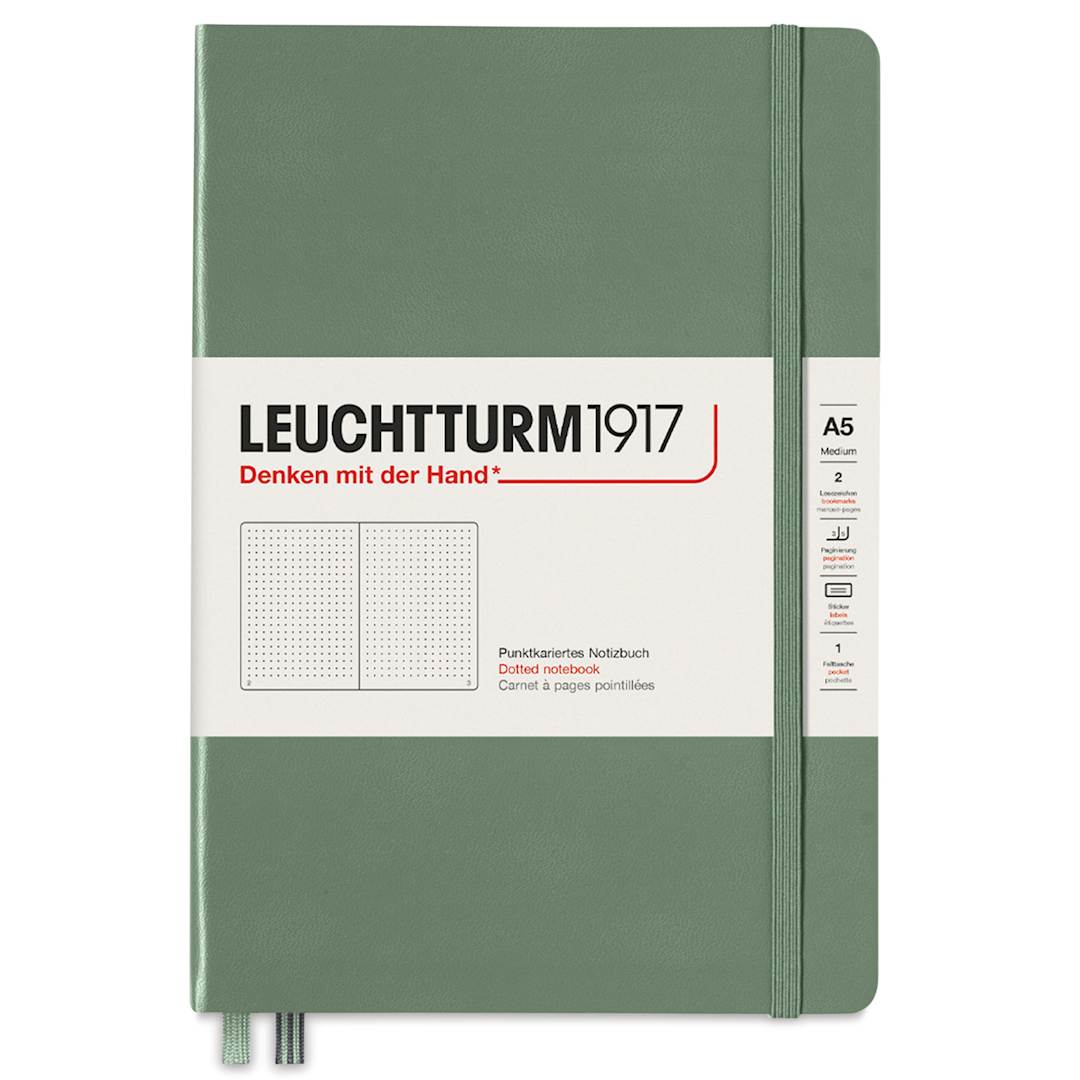 Open in modal - Leuchtturm1917 Dotted Hardbound Notebook - Olive, 5-3/4" x 8-1/4"