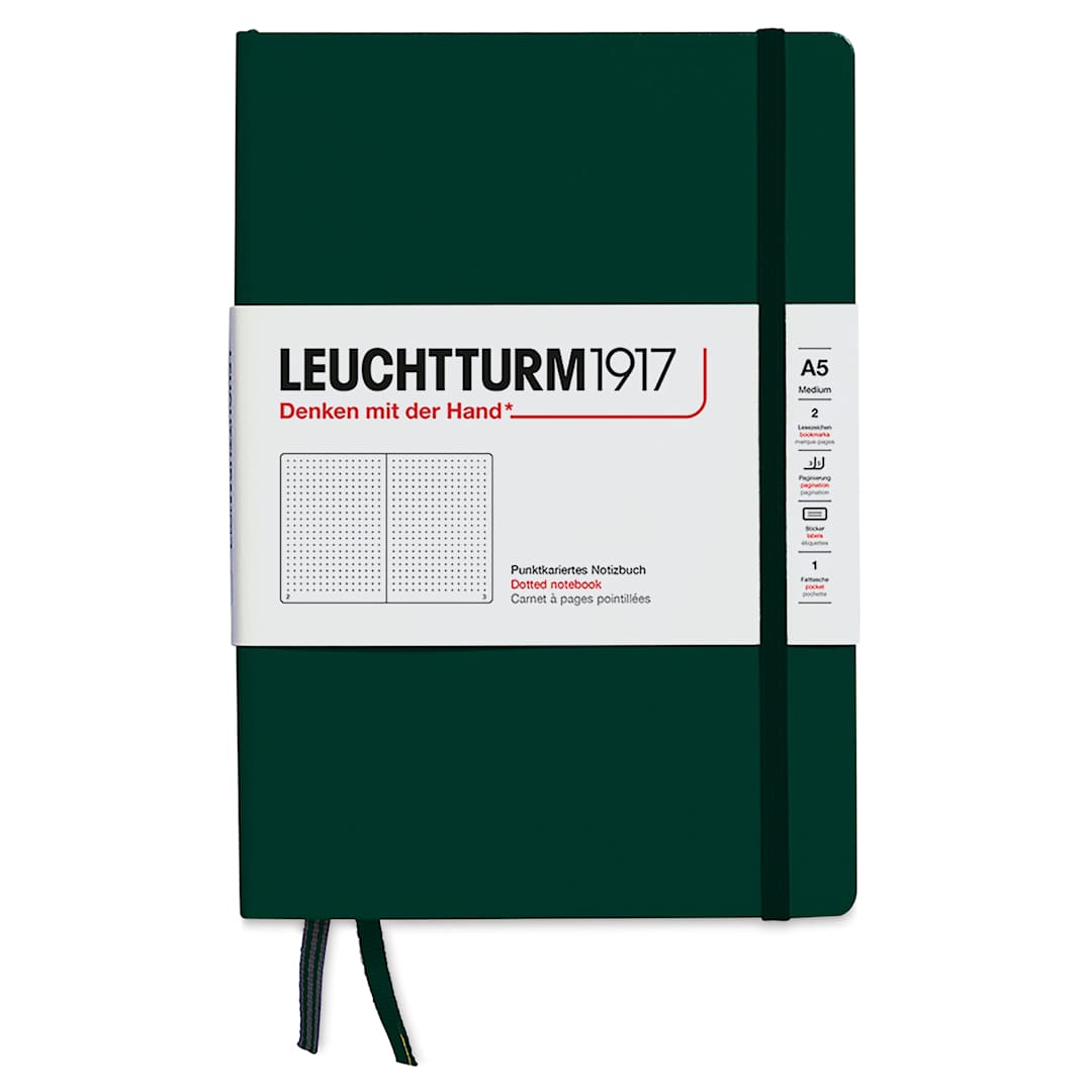 Open in modal - Leuchtturm1917 Dotted Hardbound Notebook - Forest Green, 5-3/4" x 8-1/4"