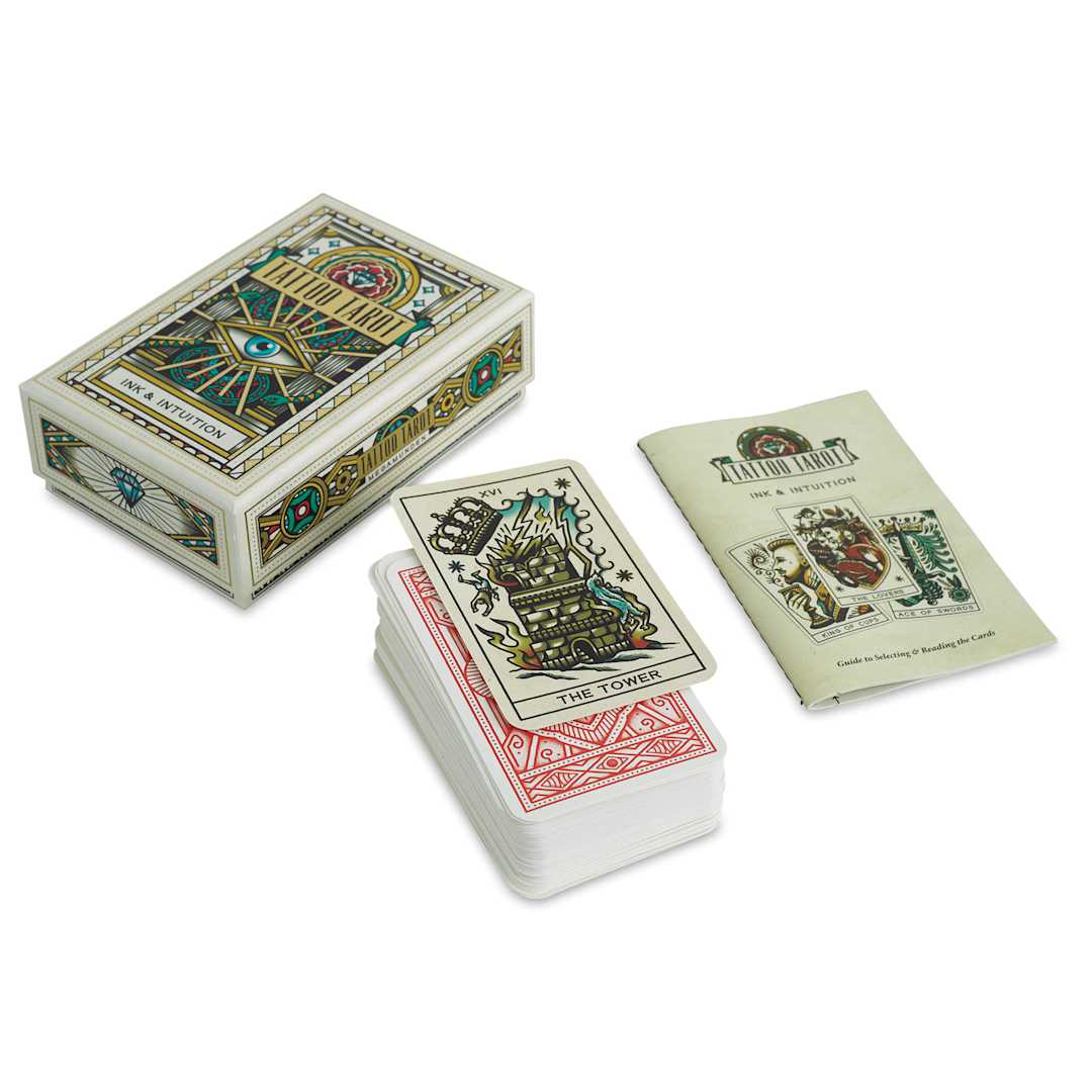 Open in modal - Tattoo Tarot Cards (packaging, booklet, deck of cards)