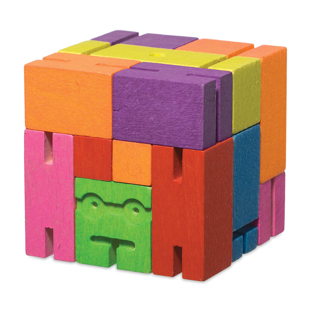 Open in modal - Areaware Cubebot Classic Wooden Figure - Multicolor, folded up