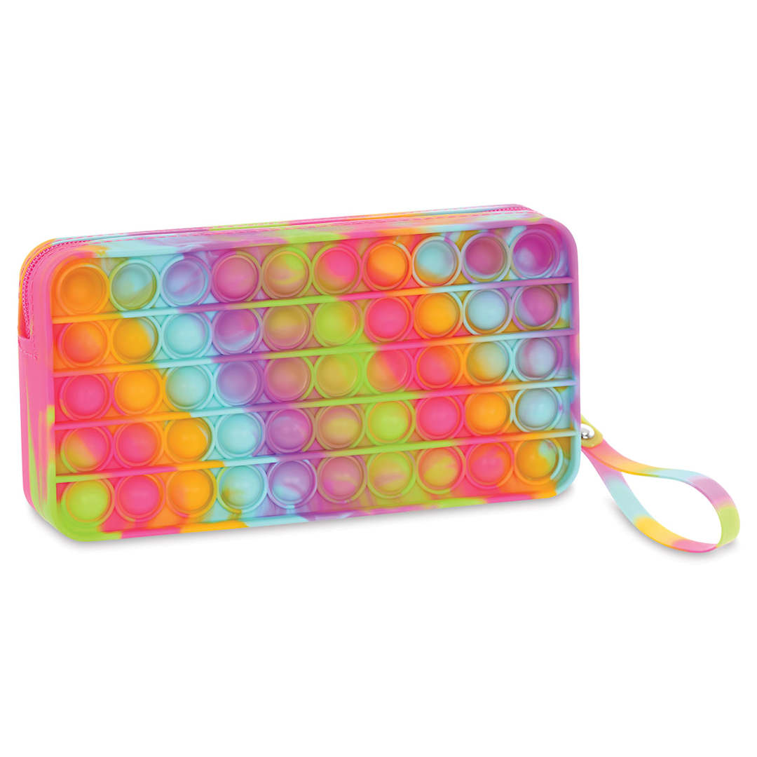 Open in modal - Iscream Tie Dye Popper Pencil Case - Rainbow (at an angle)