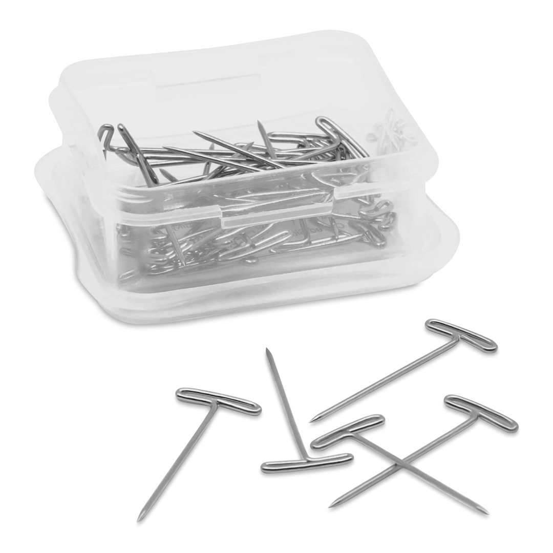 Open in modal - Dritz T-Pins - 1-1/2", Pkg of 35, pins laid out in front of opened carrying case