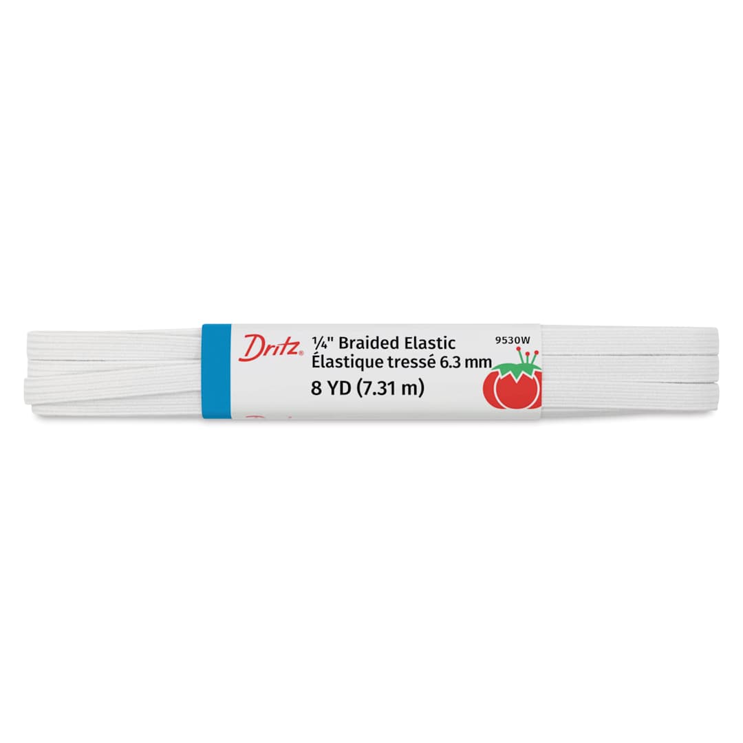 Open in modal - Dritz Braided Elastic - White, 1/4" X 8 yds with packaging