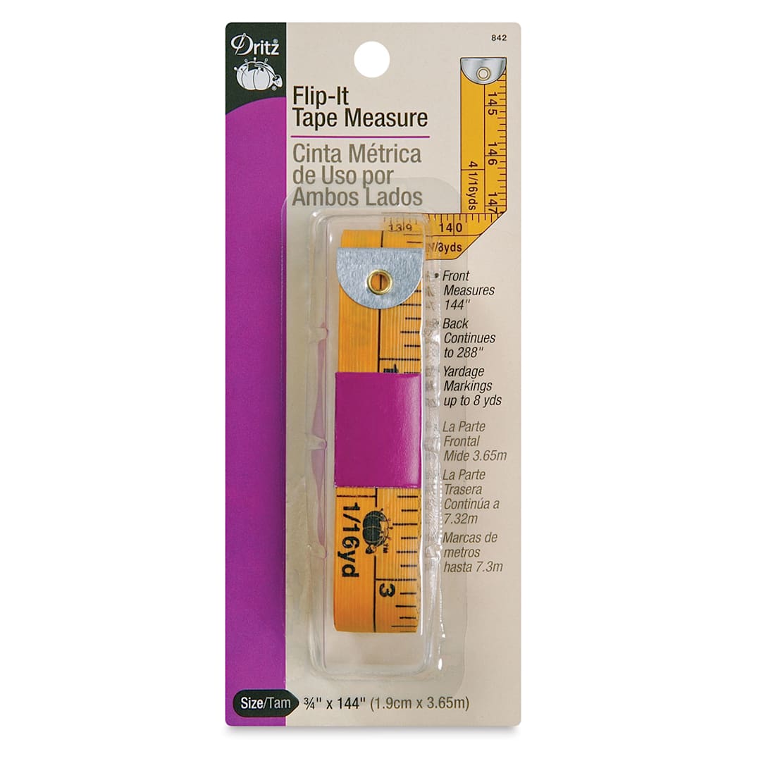 Open in modal - Dritz Flip-It Tape Measure - Front of blister package showing tape