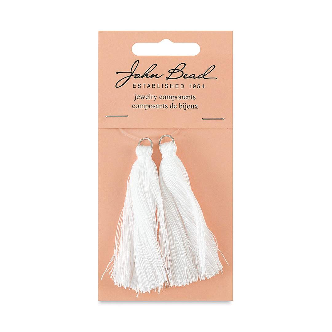 Open in modal - John Bead Cotton Tassels - White, Pkg of 2, 2-1/4" L