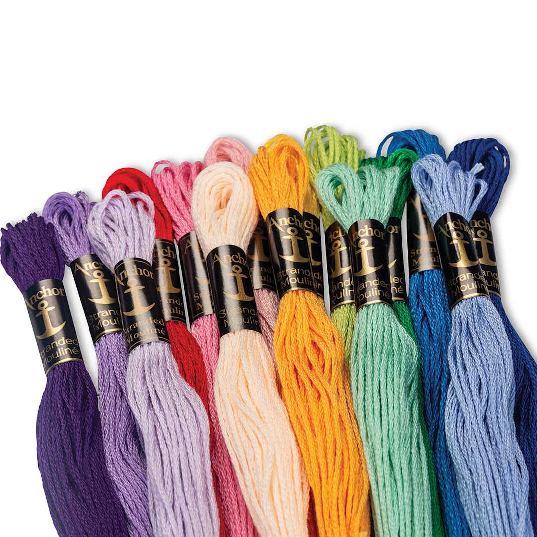 Open in modal - Anchor Cotton Embroidery Floss -Top view of skeins of Assorted Colors shown together