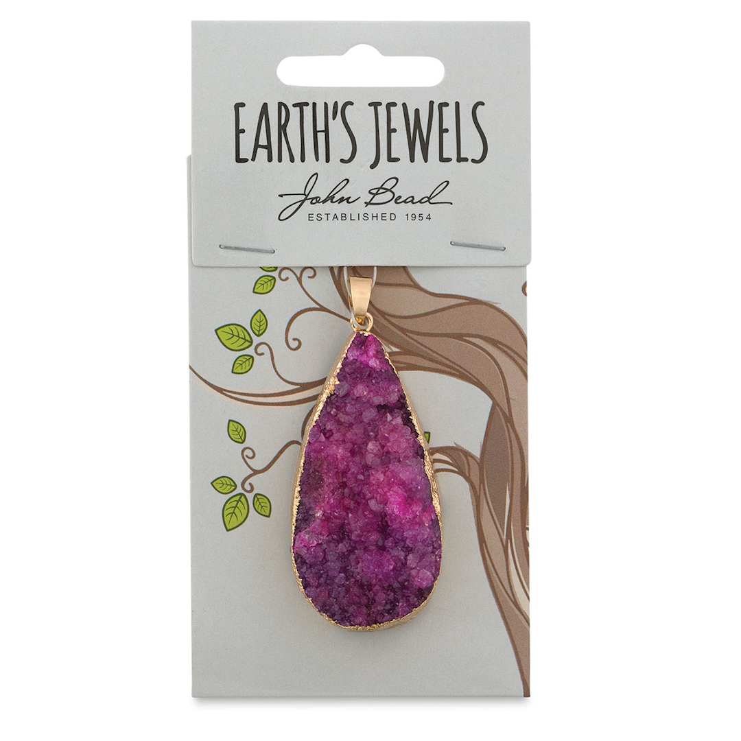Open in modal - Earth's Jewels Semi-Precious Pendants - Front view of package of 50 mm Fuchsia Agate