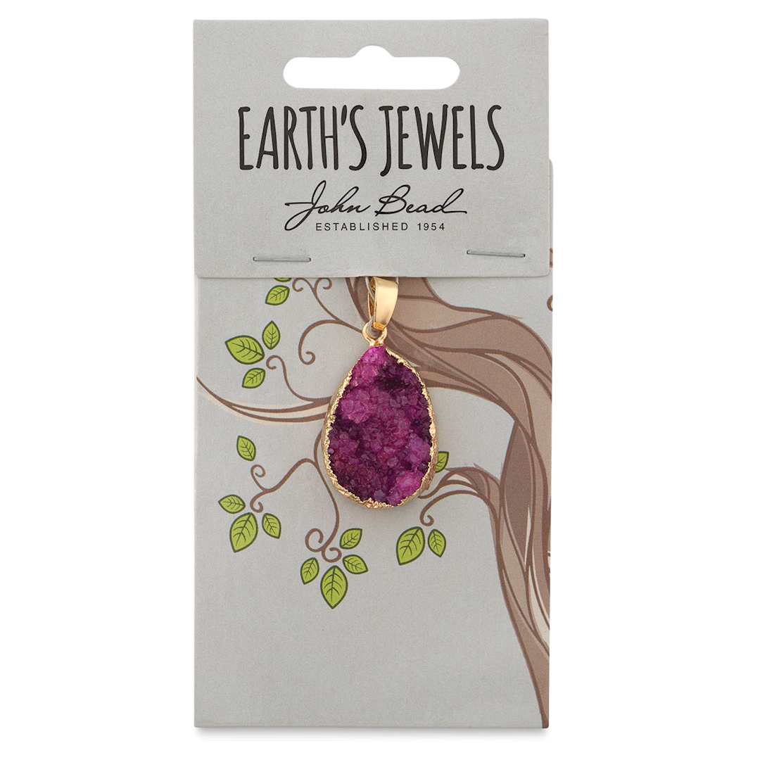 Open in modal - Earth's Jewels Semi-Precious Pendants - Front view of package of 21 mm Fuchsia Agate