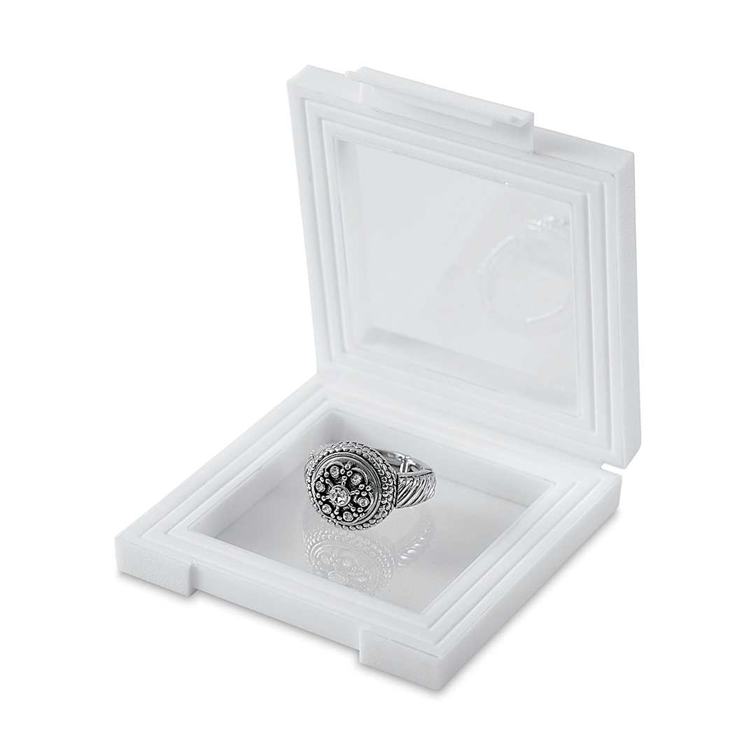 Open in modal - John Bead Jewelry Display Boxes - Small white Box open at angle, ring not included
