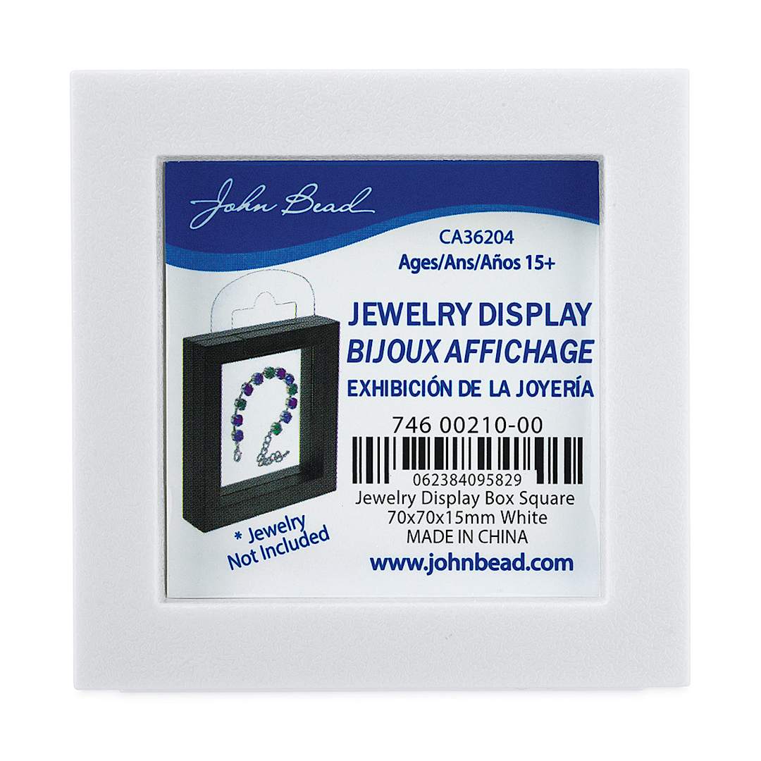 Open in modal - John Bead Jewelry Display Boxes - Front of White Display Box with label

