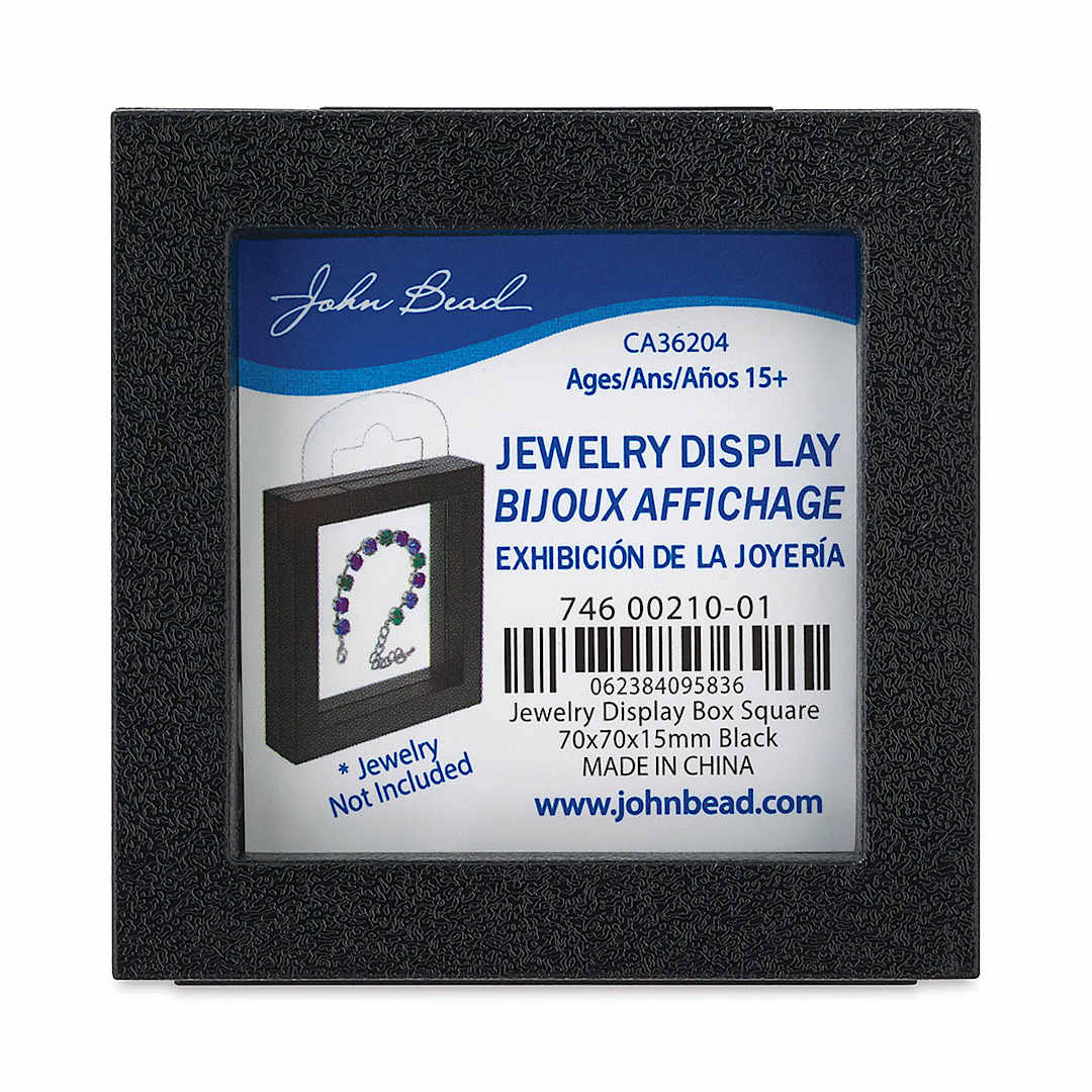 Open in modal - John Bead Jewelry Display Boxes - Front of Black Display Box with label
