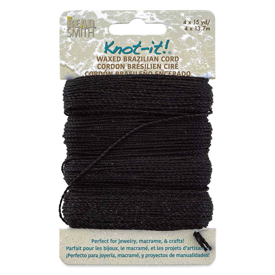 Open in modal - Beadsmith Knot-It Waxed Brazilian Cord - Black, Pkg of 4, front of the packaging