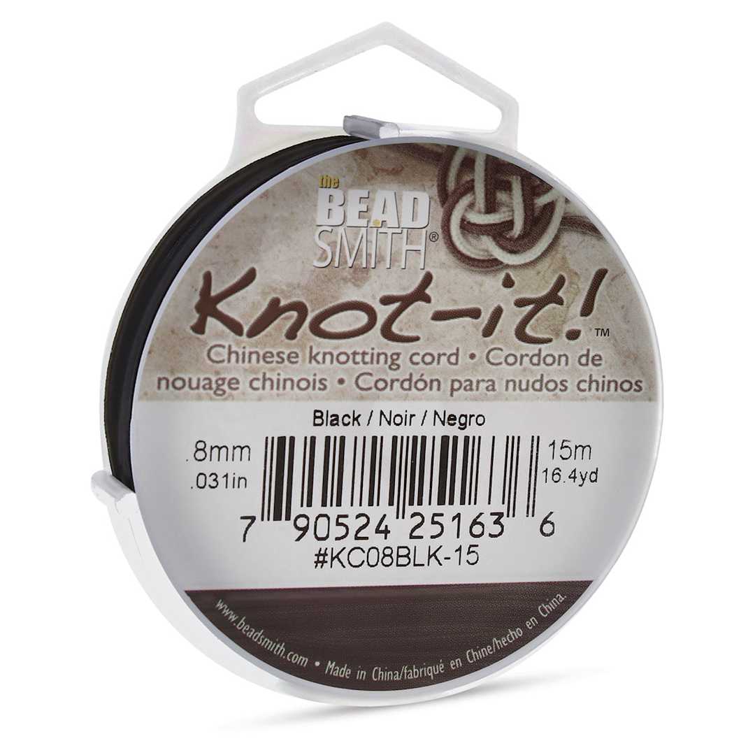 Open in modal - Chinese Knotting Cord - Slightly angled view of Black Spool with label