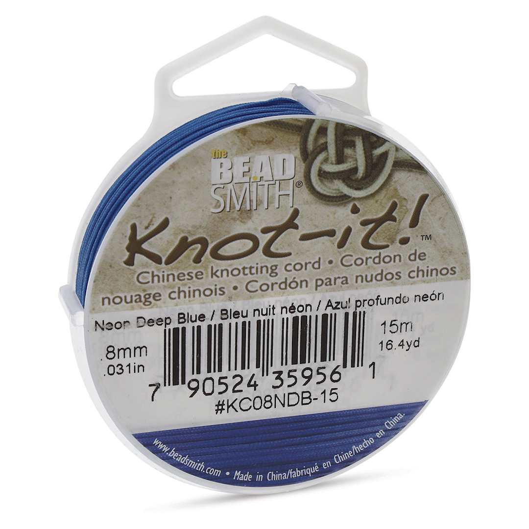 Open in modal - Chinese Knotting Cord - Slightly angled view of Neon Deep Blue Spool with label