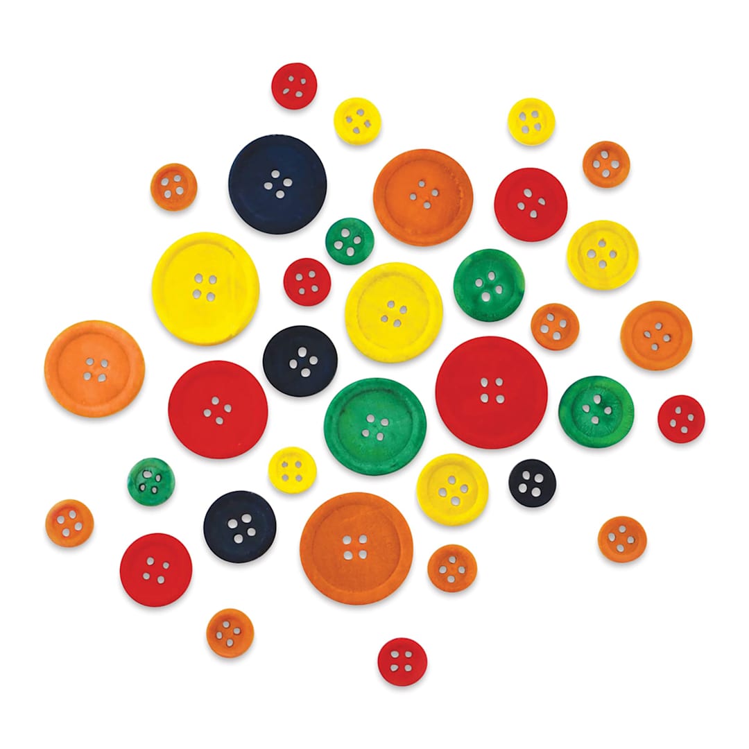 Open in modal - Krafty Kids Wood Craft Buttons - Assorted Colors, Package of 40 (Out of packaging)