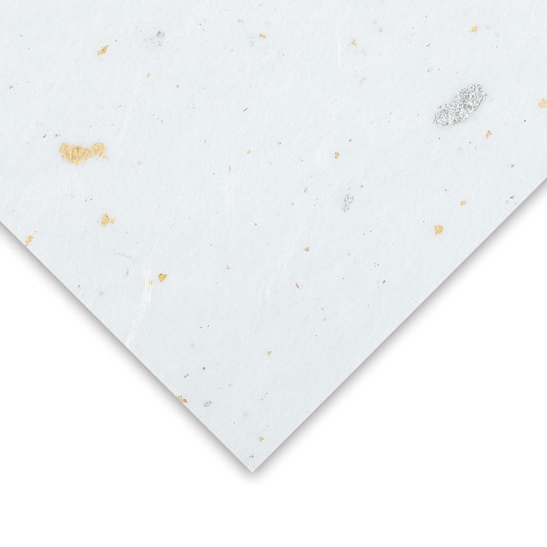 Open in modal - Black Ink Thai Unryu - White with Gold and Silver Speckle, 21'' x 31''