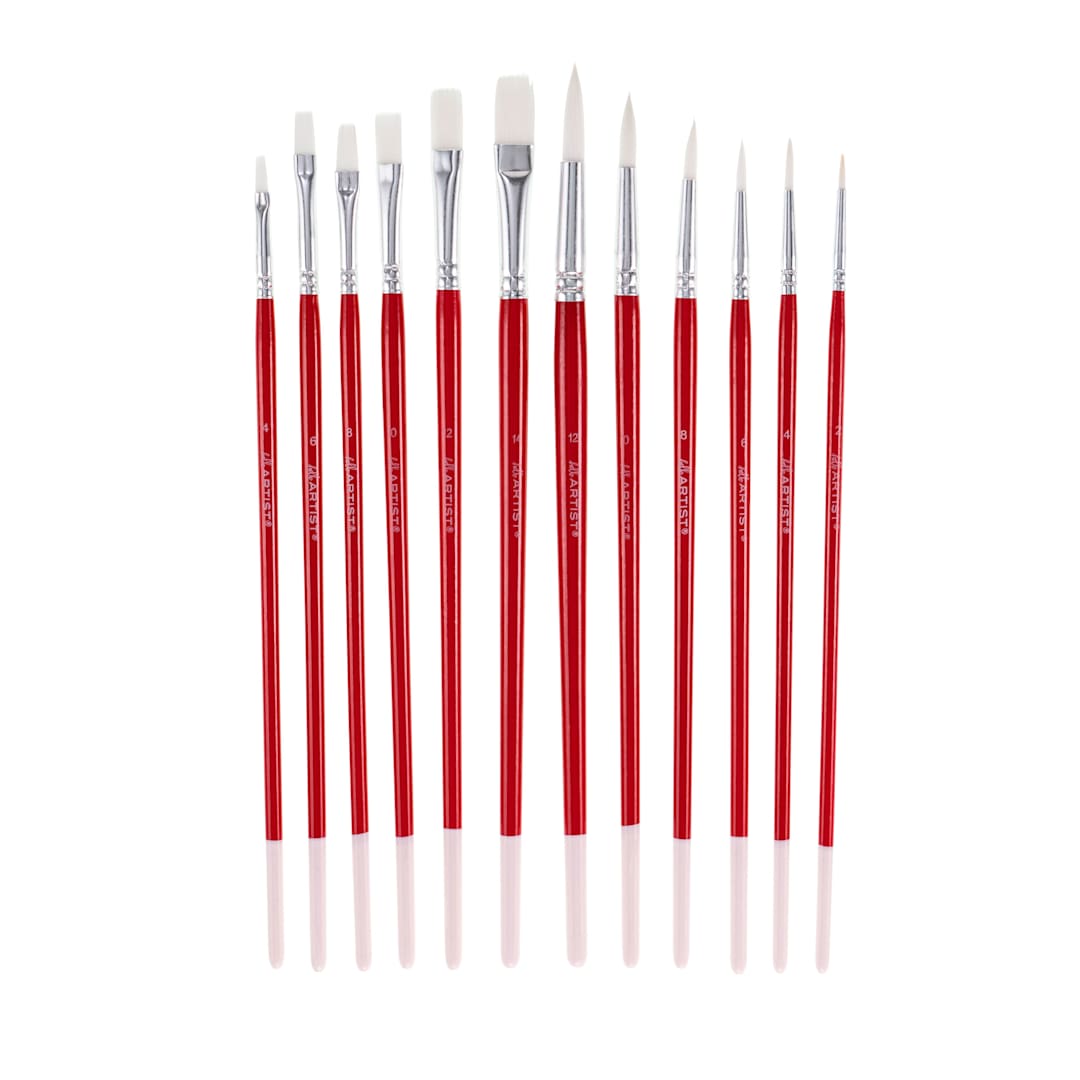 Open in modal - Hello Artist White Taklon Long Handle Brushes, Set of 12