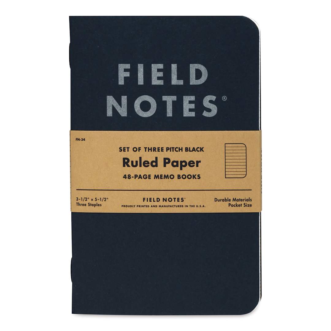 Open in modal - Field Notes Pitch Black 3-Pack Notebooks - Ruled, 3-1/2" x 5-1/2", 48 Pages, front cover