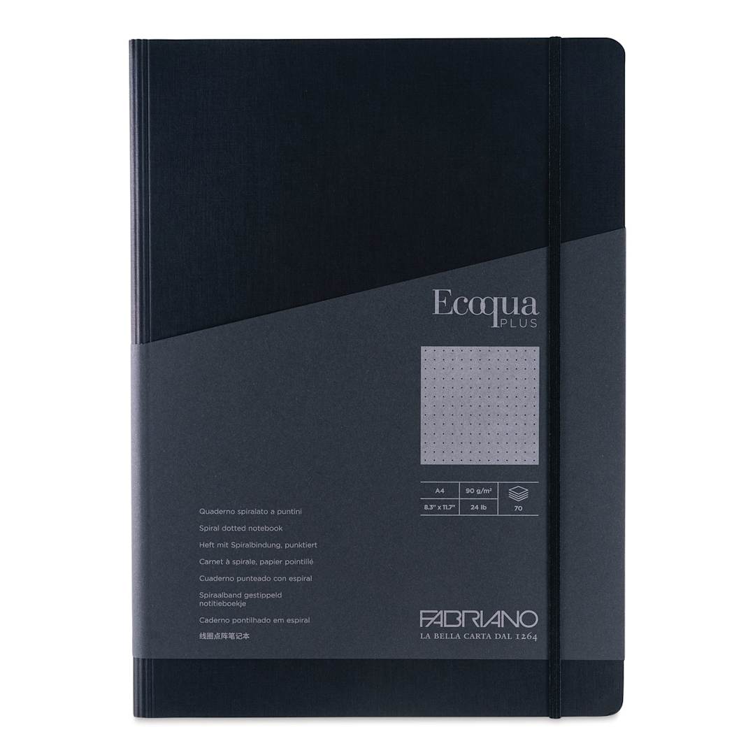 Open in modal - Fabriano Ecoqua Plus Hidden Spiral-Bound Notebook - Black, 11-7/10" x 8-1/4", Dot Grid, front cover