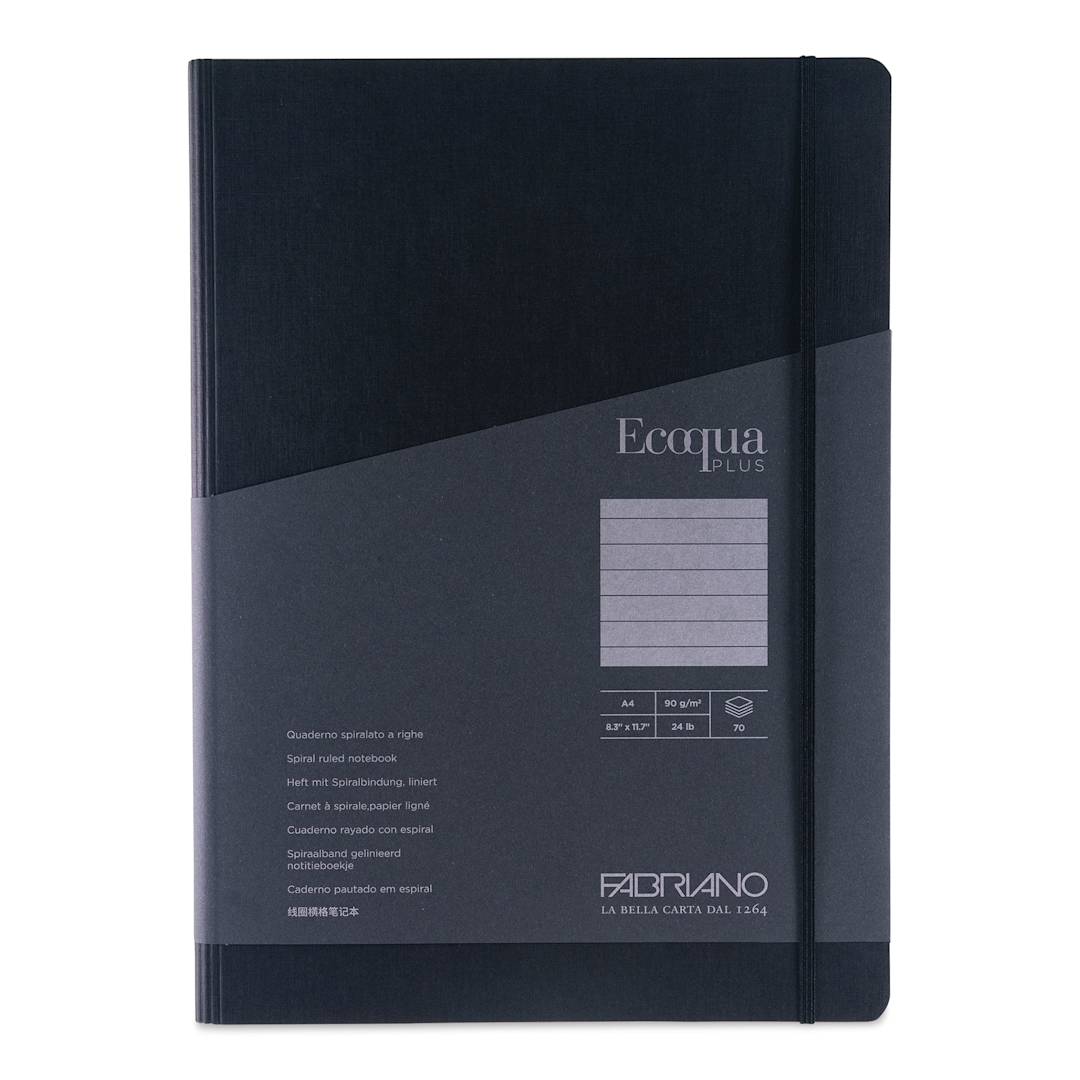 Open in modal - Fabriano Ecoqua Plus Hidden Spiral-Bound Notebook - Black, 11-7/10" x 8-1/4". Ruled, front cover