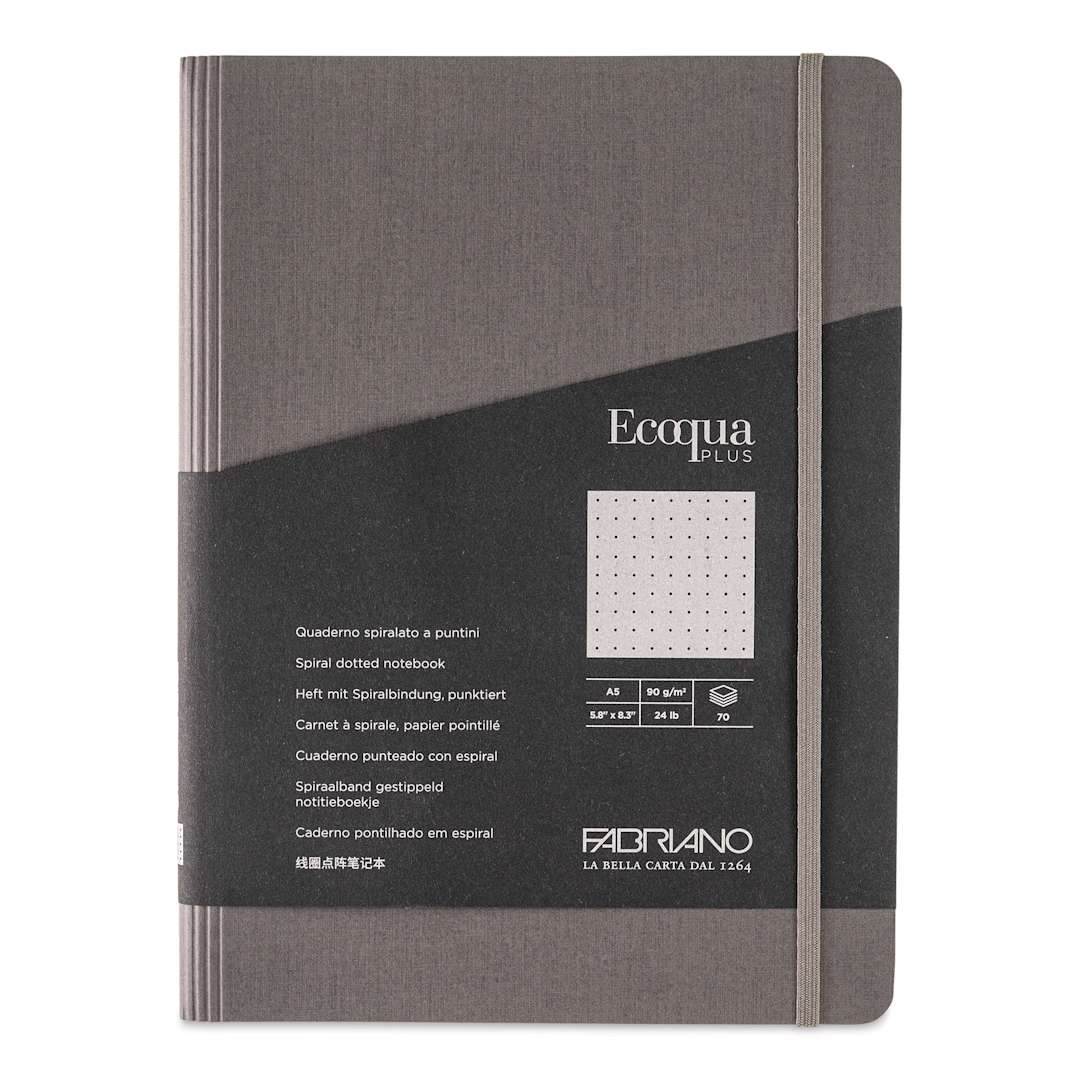 Open in modal - Fabriano Ecoqua Plus Hidden Spiral-Bound Notebook - Grey, 8-1/4" x 5-4/5", Dot Grid, front cover