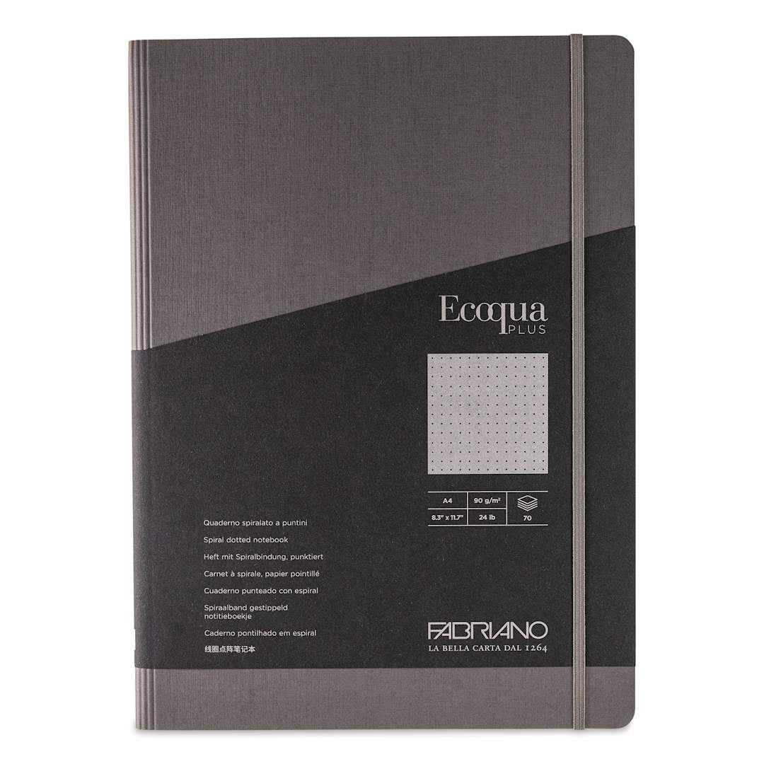 Open in modal - Fabriano Ecoqua Plus Hidden Spiral-Bound Notebook - Grey, 11-7/10" x 8-1/4", Dot Grid, front cover